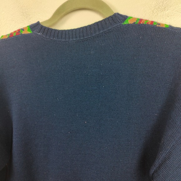 Vintage Pendleton Wool Sweater Womens Small Navy‎ Blue V Neck Fair Isle Trim - Picture 6 of 9